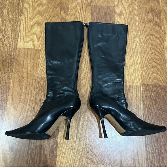 Jimmy Choo Agathe Black Leather Knee-High Boots Size 39.5 - Picture 2 of 9